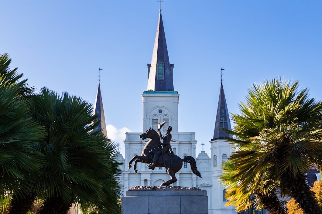 St. Louis Cathedral and Andrew Jackson Statue, New Orleans, Loui