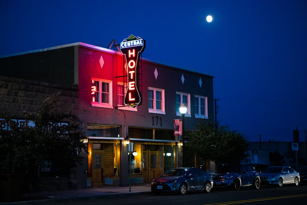 Historic Central Hotel by Night - Burns, Oregon