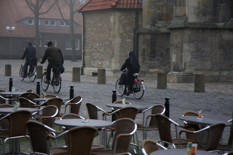 bicycles in the fog