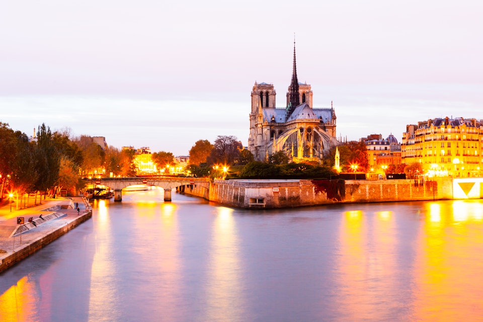 Notre-Dame and the Seine by Night, Paris, France