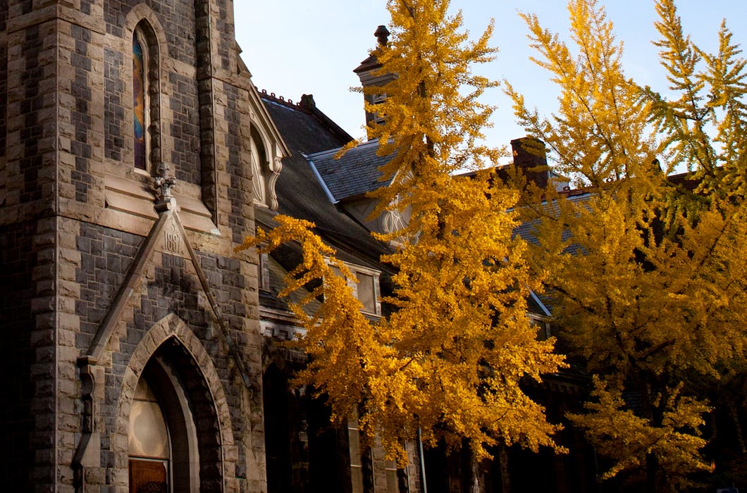 Portland Church with Autumn Leaves