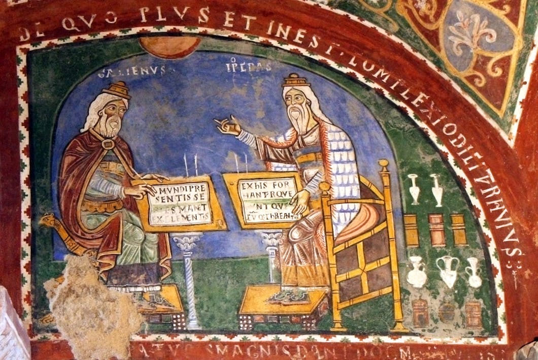 Greek Physicians Galen and Hippocrates, Crypt Fresco, 13c, Anagni Cathedral, Italy