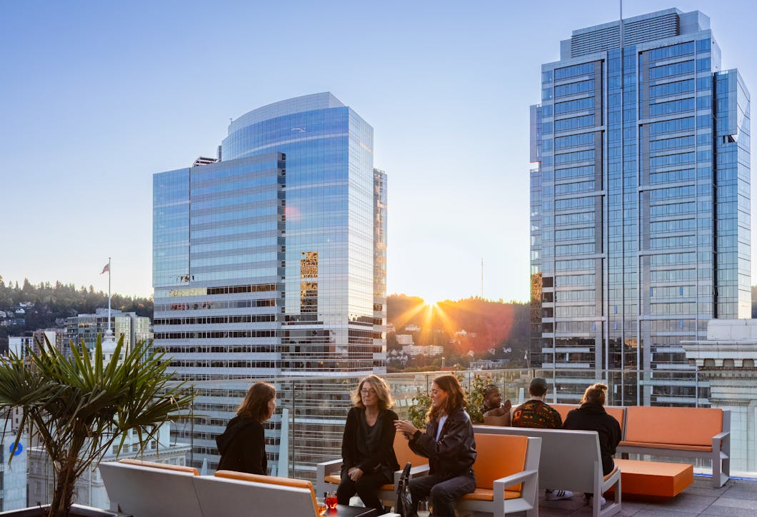 Downtown Rooftop Bar at Sunset - Portland, Oregon