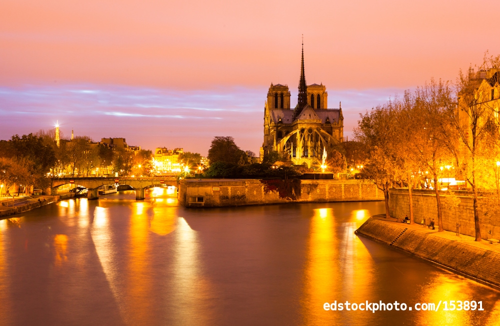 Notre-Dame, Eiffel Tower, and the Seine by Night, Paris, France