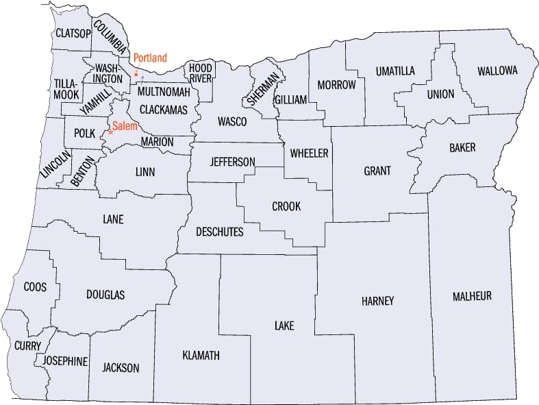 Map of Oregon Counties