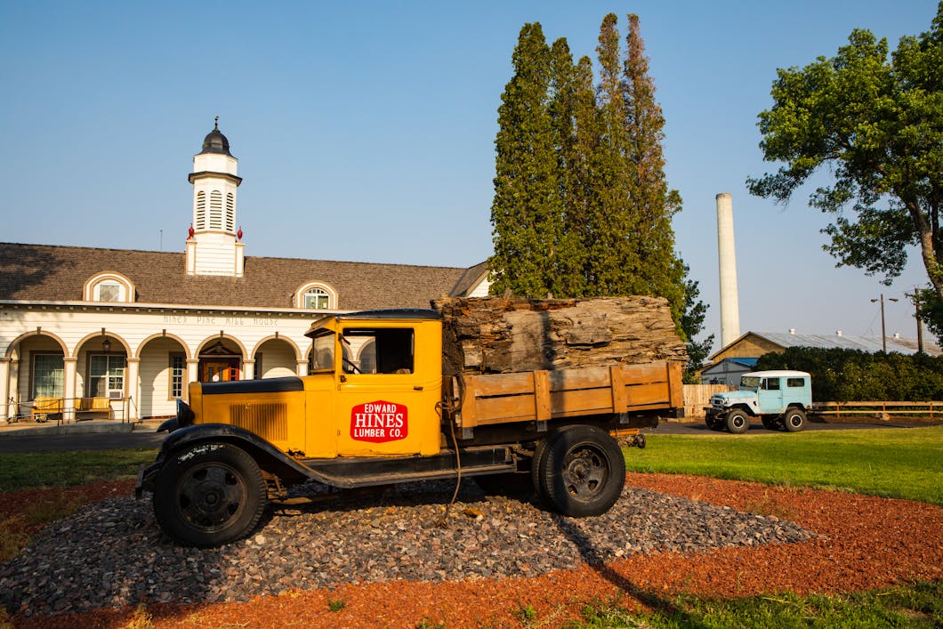 Vintage lumber truck, Hines Pine Mill House, Hines, Oregon