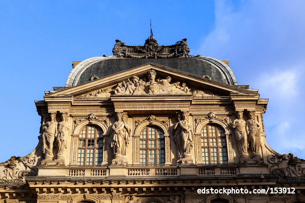 Upper Facade Detail, Pavillon Sully, Louvre Museum, Paris, France