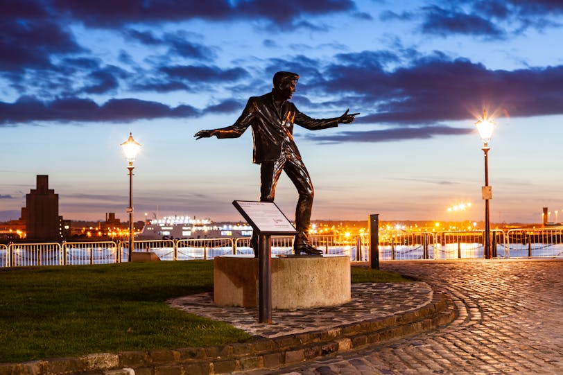 Billy Fury Statue at Dusk, Liverpool, England