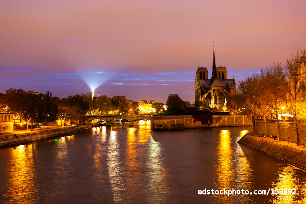 Notre-Dame, Eiffel Tower, and the Seine by Night, Paris, France