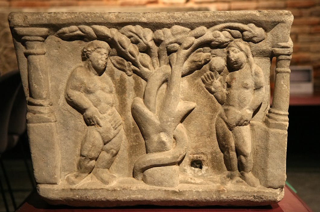 Early Christian Sarcophagus with Biblical Scenes: Adam and Eve