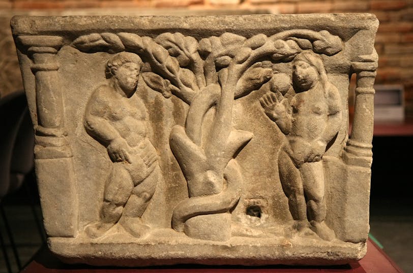 Early Christian Sarcophagus with Biblical Scenes: Adam and Eve