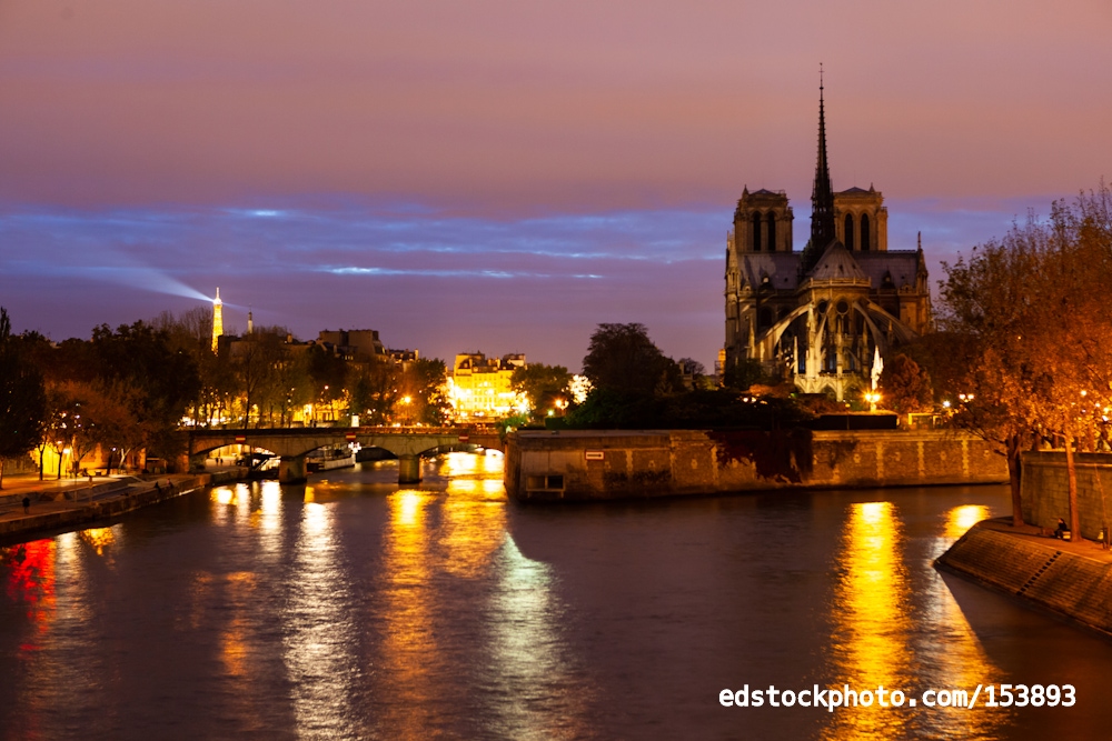 Notre-Dame, Eiffel Tower, and the Seine by Night, Paris, France