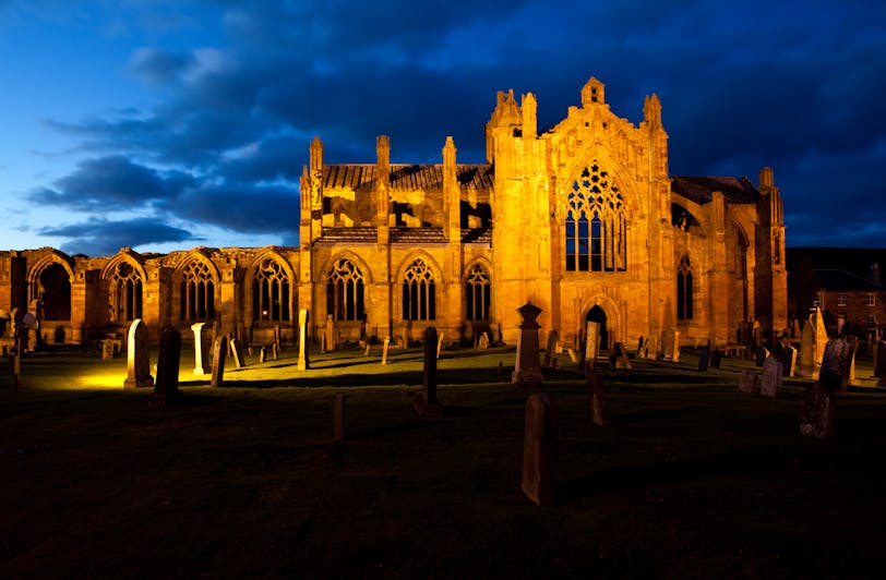 Melrose Abbey Ruins at Dusk, Melrose, Scotland