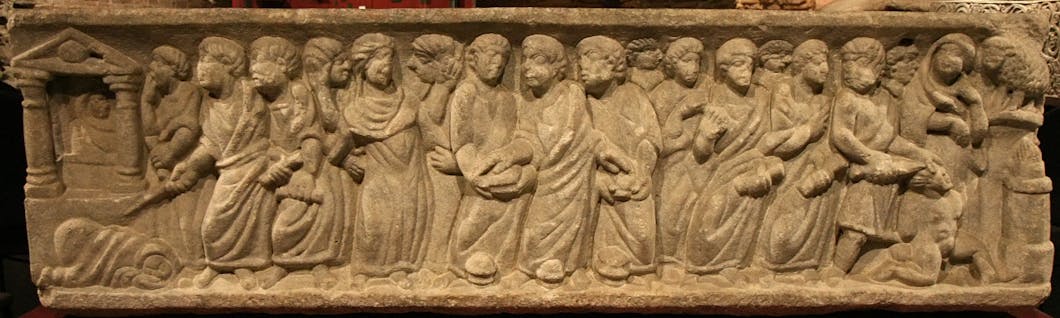 Early Christian Sarcophagus with Biblical Scenes: Main Face