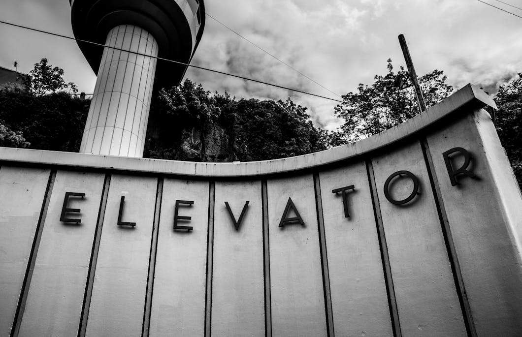 Municipal Elevator in Black and White, Oregon City, Oregon
