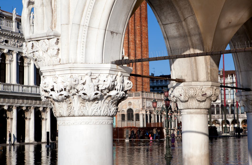Portico Detail with Campanile in Acqua Alta