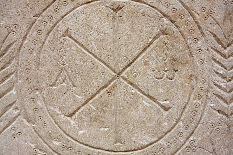 Chi Rho on Gravestone of Rignedrudis, 6th cent.