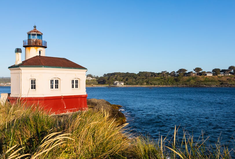 Coquille River Lighthouse with Tall Grass - Bandon, Oregon