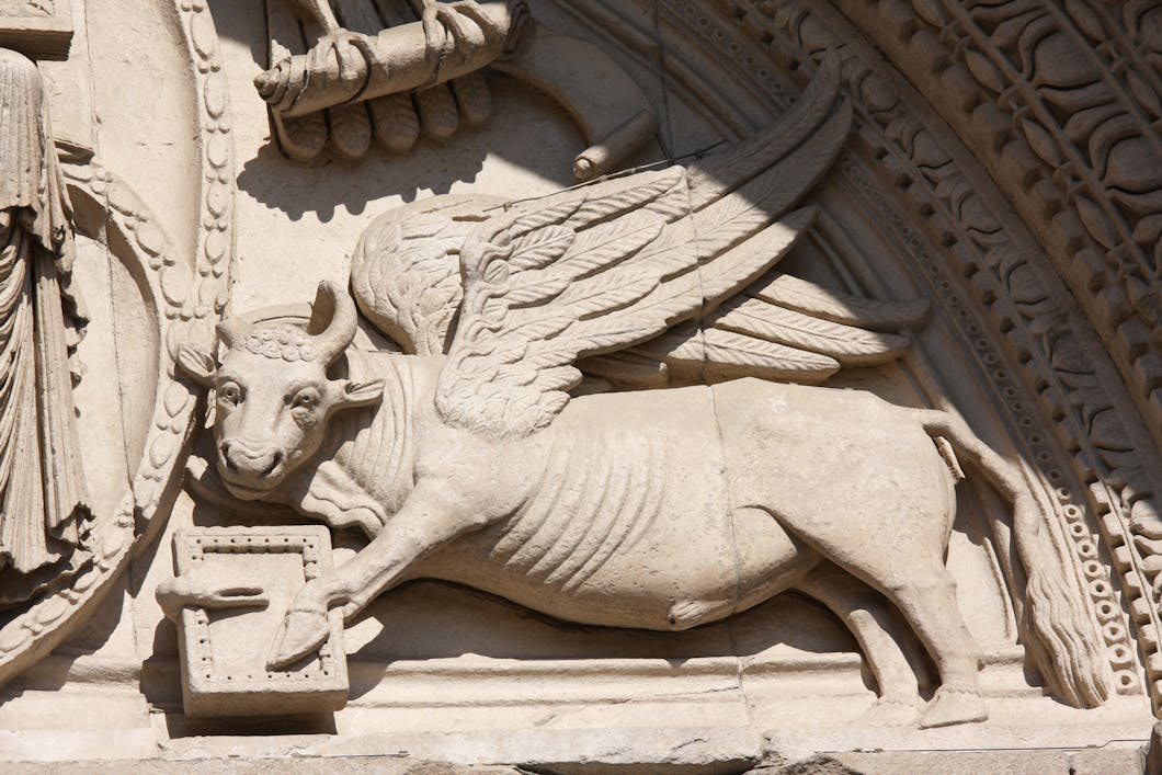 Tympanum Detail: Symbol of St. Luke the Evangelist