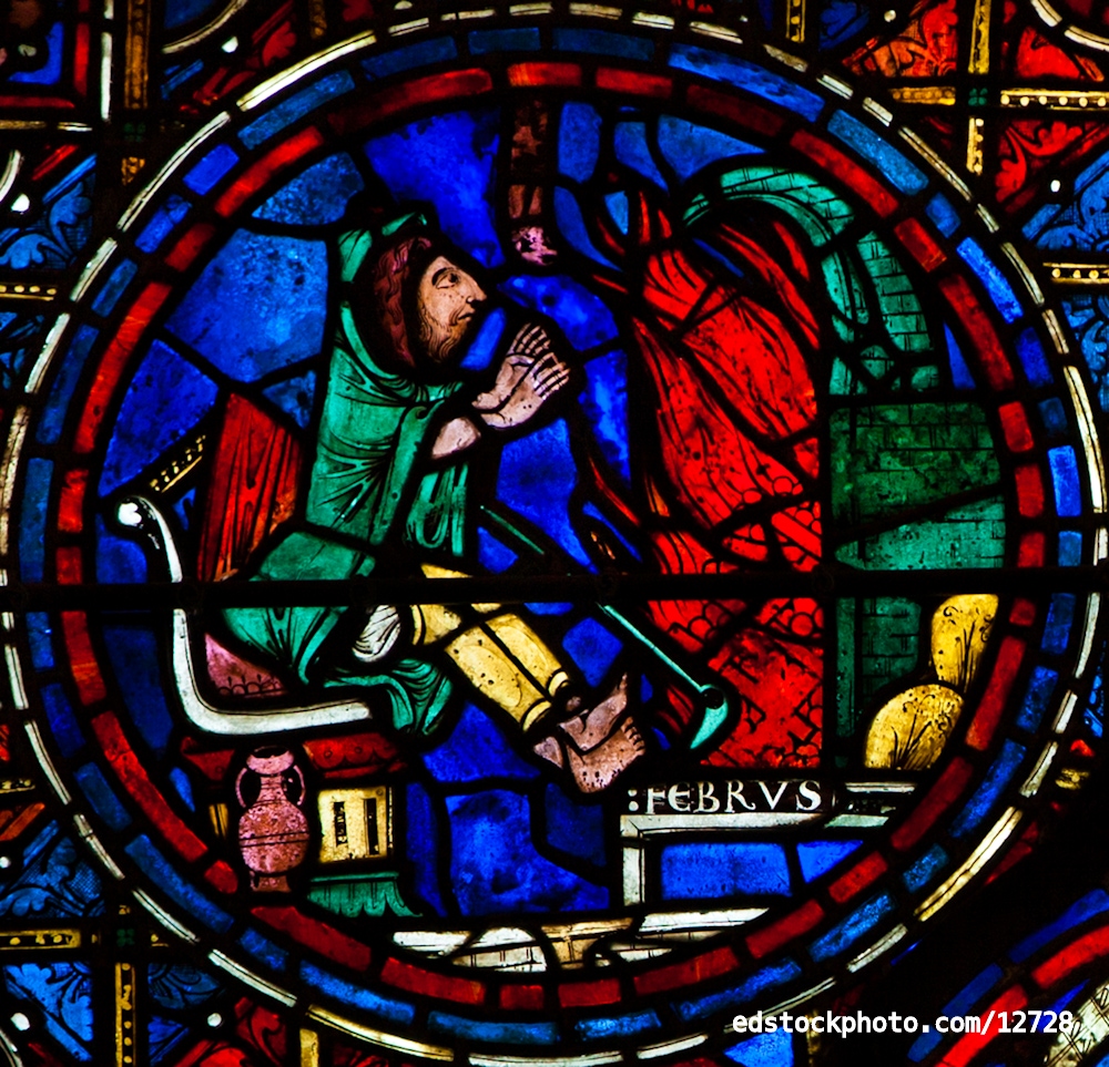 February (Panel 6, Zodiac Window, Chartres Cathedral, France)