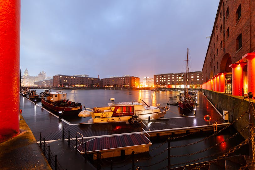 Albert Dock to NE with Pillar, Liverpool, England
