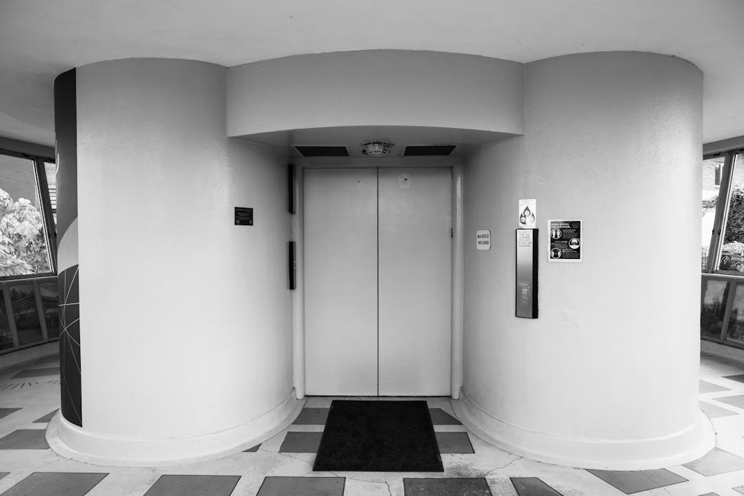 Municipal Elevator Interior, B&W, Oregon City, Oregon
