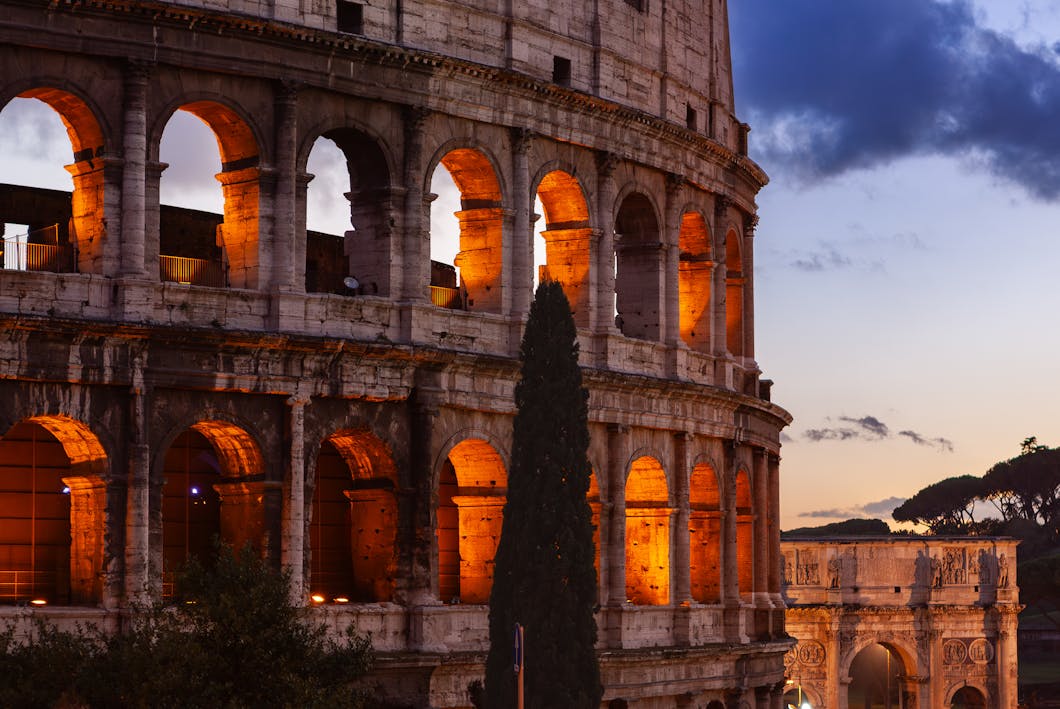 Colosseum and Arch of Constantine at Dusk - Rome, Italy